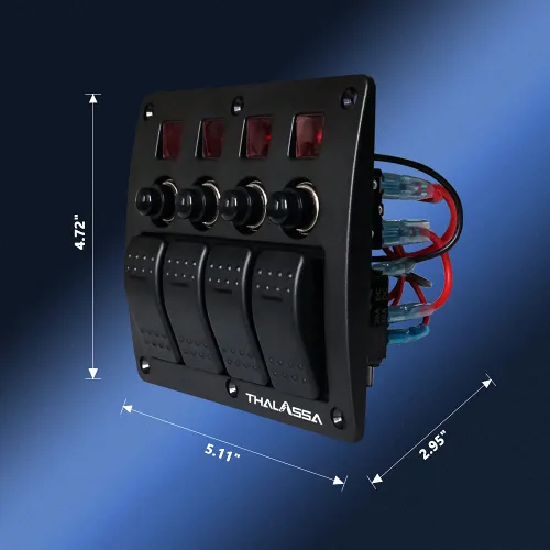 Vista 7 de Panel de interruptor basculante precableado de 4 bandas, impermeable, 12 V 24 V con fusible, interruptor de circuito con indicador LED rojo de 3