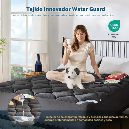Vista 3 de BEDLORE Protector de colchón impermeable tamaño Queen, acolchado con bolsillo profundo de 6 a 18 pulgadas, protector de colchón transpirable