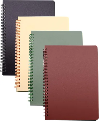 Yansanido Cuaderno de espiral, 4 piezas de 8.3 pulgadas x 5.9 pulgadas A5 tapa dura de plástico grueso con rayas de 8mm de 4 colores 80 hojas - 160