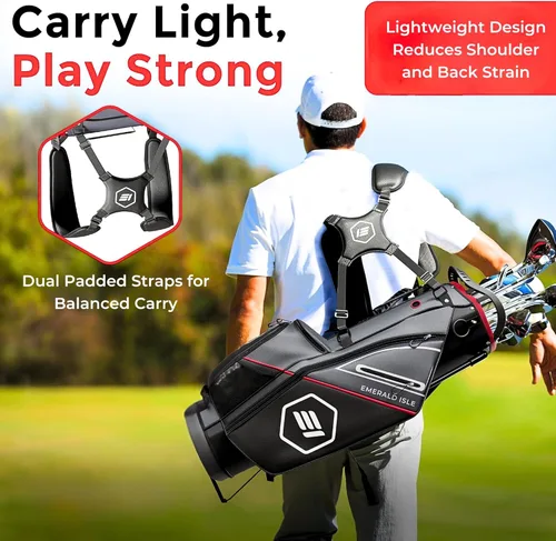 Vista 4 de Emerald Isle Bolsa de Golf de Pie con Divisor de Longitud Completa de 14 Vías, Bolsa de Transporte Resistente con Capucha para Lluvia, Múltiples