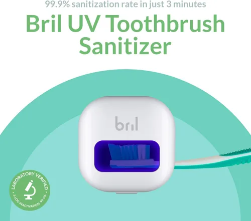 Vista 2 de Bril Desinfectante para cepillos de dientes UV-C, limpiador portátil, funda de viaje, soporte magnético y estuche recargable para cepillos de Blanco