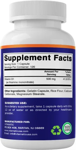 Vista 8 de Vitamatic Vitamina B1 (tiamina) 500 mg - Paquete de 2 (240 cápsulas en total)