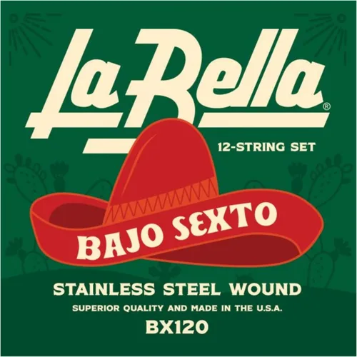 La Bella BX120 Bajo Sexto 12- Juego de Cuerdas Mexicano Acero Inoxidable Herida 23-92