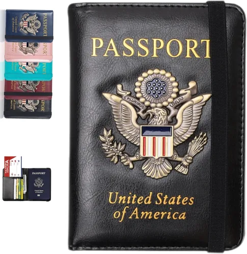 Funda para pasaporte, cartera de viaje con bloqueo RFID, carteras para pasaporte, organización de pasaporte familiar, funda personalizada para