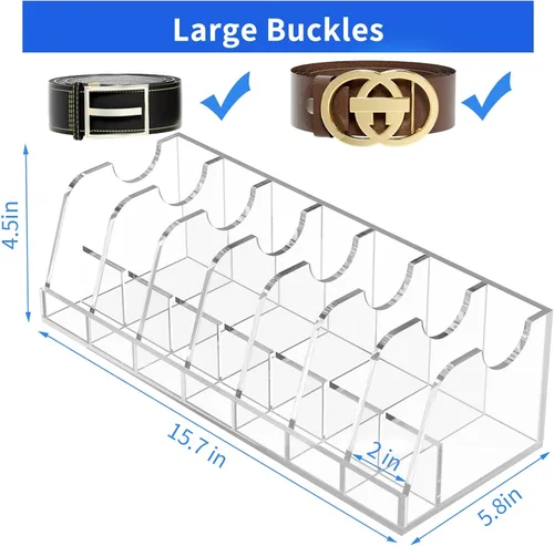 Vista 2 de FEMELI Organizador de cinturón de acrílico transparente para armario y cajón, contenedor de 7 compartimentos con soporte de exhibición