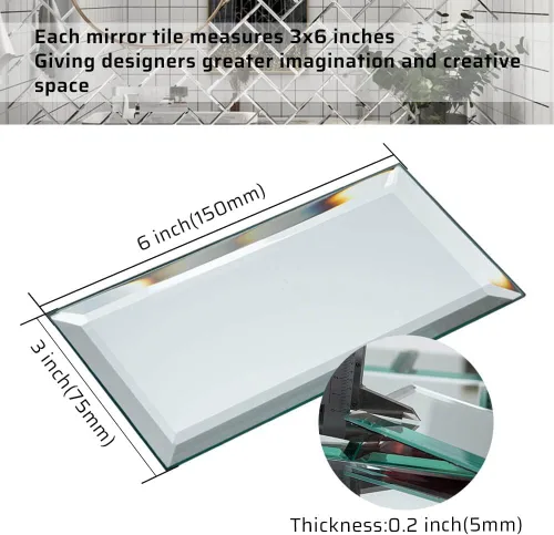 Vista 2 de Azulejos de espejo para despegar y pegar, azulejos de espejo biselado de 3 x 6 pulgadas para pared de cocina, baño, 40