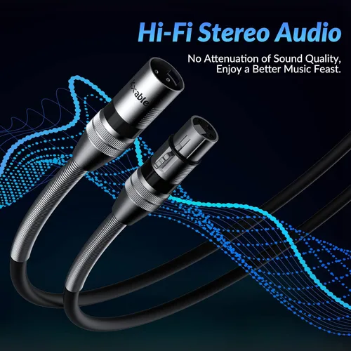 Vista 5 de Kxable - Cable de micrófono XLR 1 pie, XLR macho a hembra, cable de micrófono equilibrado de 3 pines, cable de altavoces blindado, conectores