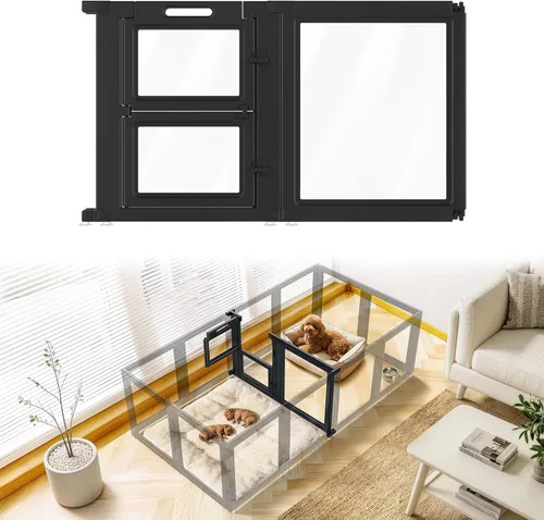Vista 40 de FXW AuraSpace - Cerca acrílica para perros pequeños, para interiores, 24 pulgadas, 2 paneles, incluye 1 puerta y 1 panel, color negro
