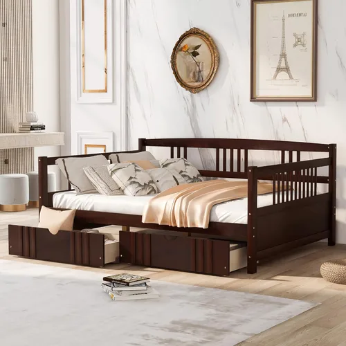 Vista 15 de Merax Sofá Cama Individual con Listones de Madera Soporte Sofá Cama Moderno para Sala de Estar con Rieles, Tamaño Individual, Espresso Oscuro