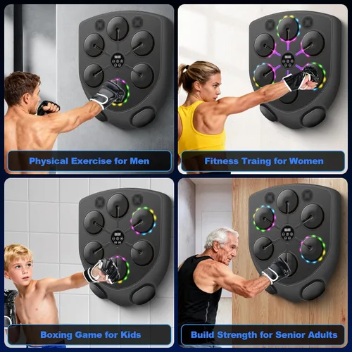 Vista 8 de Music Boxing Machine,Smart Boxing Machine for Adults with Boxing Gloves,9 Modes & 9 Speeds Wall Mounted Music Punching Machine for Home Gym Office