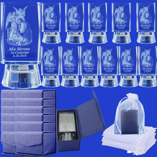 Vista 2 de Primera Comunión para niña 12 piezas de cristal 3D, regalos de Primera Comunión, personalización y personalización grabado grabado con láser 3D