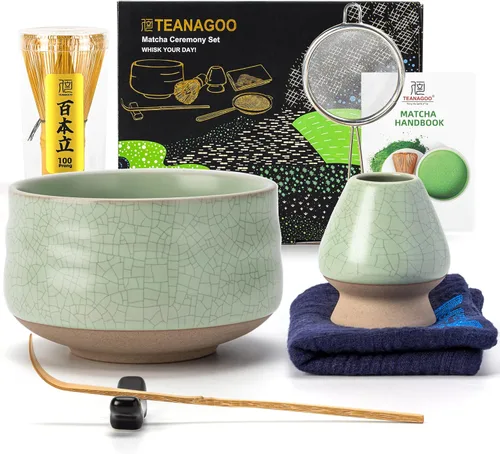 Vista 11 de TEANAGOO Juego de 7 piezas de batidor de matcha, juego de matcha para ceremonia, kit de matcha Junware-Azul, juego de té matcha para hacer
