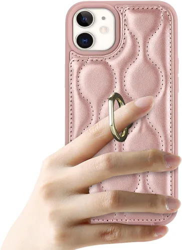 Vista 5 de Lipvina Funda para iPhone 12 Mini con tarjetero, soporte para tarjeta de crédito, soporte de anillo de soporte y bloqueo RFID, funda de piel