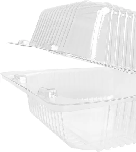 Vista 6 de Paquete de 200 recipientes de plástico transparente con bisagras con tapas, recipiente cuadrado desechable de plástico para llevar, recipientes