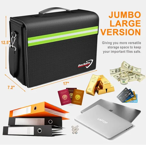 Vista 6 de DocSafe Bolsa de documentos grande ignífuga y resistente al agua de 5200°F con múltiples bolsillos, organizador de almacenamiento de archivos de 17