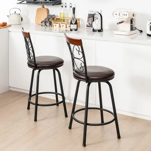 Vista 9 de COSTWAY Taburetes de bar para isla de cocina, taburetes de bar giratorios de altura de asiento ajustable de 24/30 pulgadas, asiento acolchado