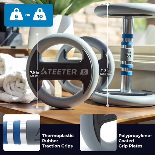 Vista 5 de Teeter Bell Multi-Grip Weight & Workout App - Mancuernas, pesas rusas y pelota medicinal todo en uno, cardio de bajo impacto y tonificación