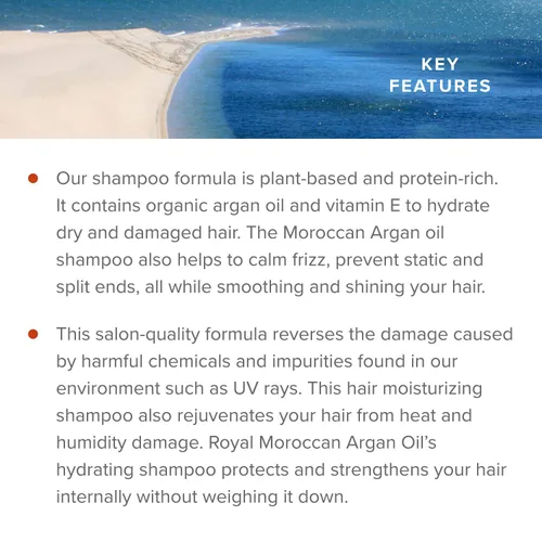 Vista 4 de Royal Moroccan Champú hidratante Champú para cabello seco para cabello teñido y encrespado con aceite de argán (10.1 fl oz 10.14 oz)