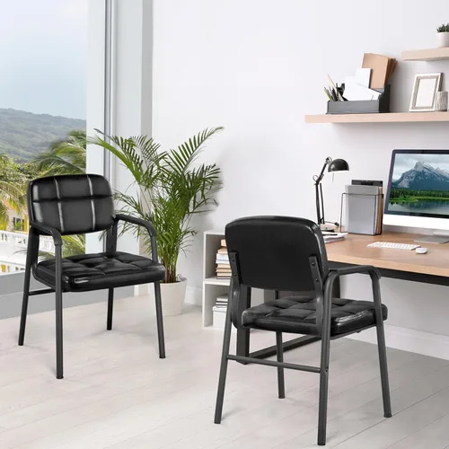Vista 9 de Yaheetech 2 sillas de oficina para invitados, sillas de recepción de cuero con respaldo medio, sillas de ocio para sala de estar con soporte lumbar
