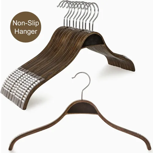 Vista 7 de TOPIA HANGER Perchas delgadas de madera con agarres de goma antideslizantes extra suaves, paquete de 10 perchas de moda de alta calidad sin