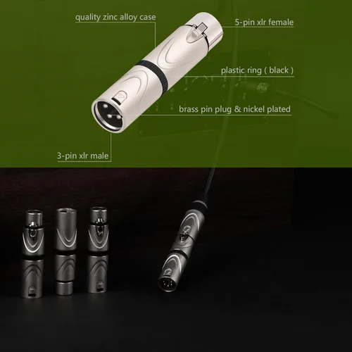 Vista 3 de Adaptador XLR macho a hembra, 3PIN a 5PIN - Divisor de extensión de micrófono de audio DMX