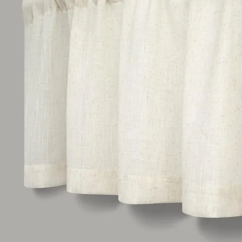 Vista 4 de Cenefa de ventana de lino natural para cocina con bolsillo para barra de 3 pulgadas; cenefa semitraslúcida para filtrar la luz estilo bohemio