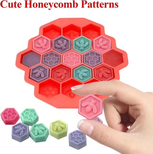 Vista 4 de Creativee - Molde de silicona para tartas de abejas de panal de abeja de 19 cavidades, bandeja de hielo, molde para tartas de galletas, chocolate