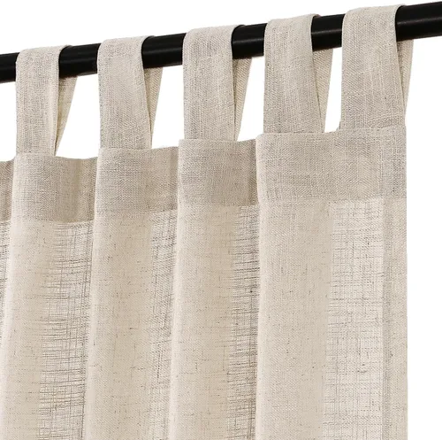 Vista 9 de Turquoize Cortinas de lino natural mezclado con pestañas superiores, paneles de tratamiento para ventana, cortinas para sala de estar, con pestaña