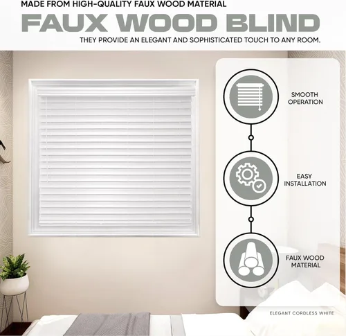 Vista 2 de Persiana de Madera Sintética Blanca Ultra Premium de 2 1/2" (2.5") Pulgadas, 17" de Ancho x 48" de Largo