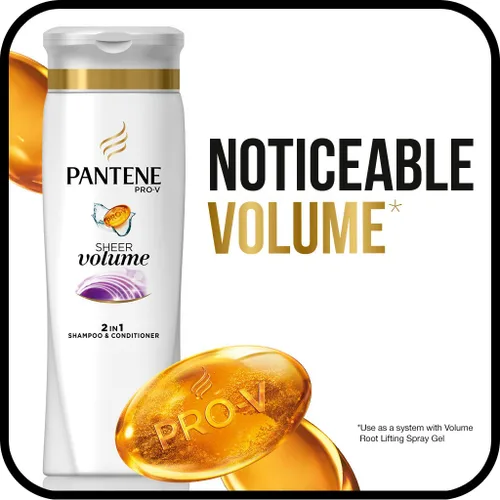 Vista 5 de Pantene Pro-V Champú y Acondicionador 2 en 1, Volumen Puro con Colágeno, 12.6 Onzas