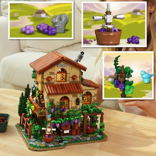 Vista 7 de INSOON Winery Chateau - Juego de construcción de casa con luces, modelo de construcción de castillo de viñedo, decoración del hogar, 1826 piezas