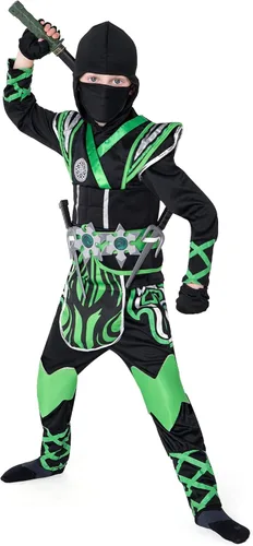 Disfraz de ninja verde para niños, fiestas temáticas de ninja, disfraz de Halloween, juego de rol ninja, fiesta de Navidad