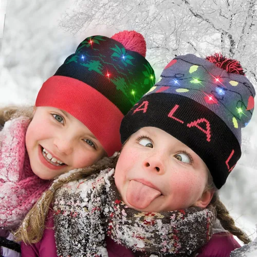 Vista 8 de Windy City Novelties Suéter feo de punto con luz LED, reno en reno, Navidad, Navidad, gorro - 3 modos intermitentes, Reno en reno