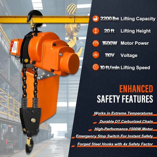 Vista 2 de YATOINTO Cabrestante eléctrico de cadena de 1 tonelada, control remoto con cable de 20 pies con interruptor de parada de emergencia, diseño de doble