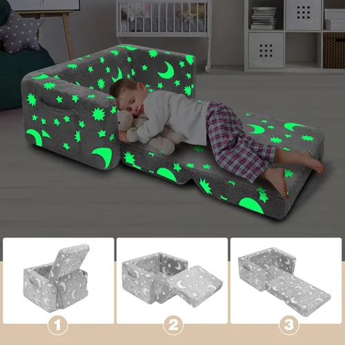 Vista 36 de SLIGUY Sofá para niños, silla para niños, sofá de bebé, sofá para niños, sofá convertible para niños pequeños, sofá extraíble que brilla