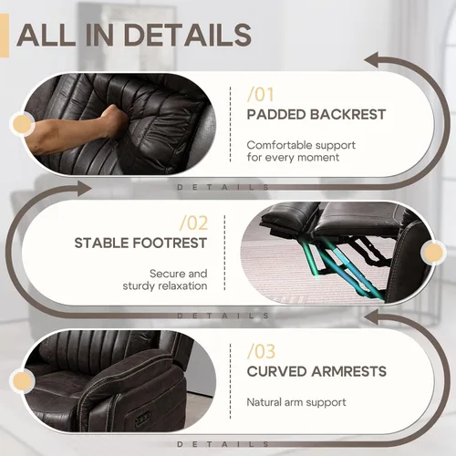 Vista 6 de Sofá biplaza reclinable eléctrico Zero Gravity con reposacabezas ajustables, sillón reclinable eléctrico con consola, sofá reclinable eléctrico de 2