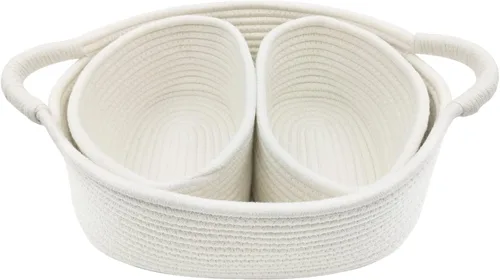 Vista 2 de Cesta de almacenamiento de cuerda de algodón, 1 cesta grande de almacenamiento de algodón + 2 cestas pequeñas de cuerda, contenedor