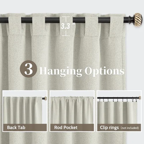 Vista 4 de SimpleHome 100% Cortinas de Lino con Oscurecimiento Total en Crema, 72 Pulgadas de Largo, Cortinas de Dormitorio con Pestaña Trasera y Bolsillo