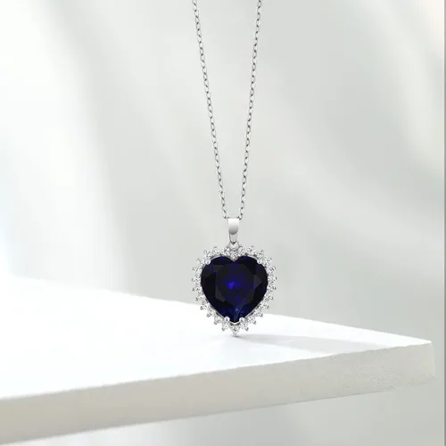 Vista 6 de Gem Stone King Collar de corazón de plata de ley 925 Collar con colgante de halo de amor para mujer 1/2 pulgada con cadena de plata