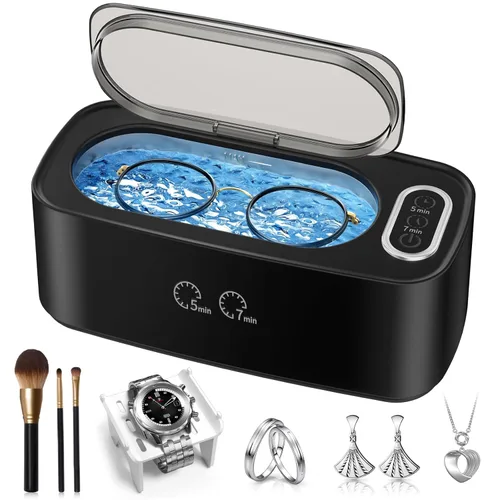 Limpiador ultrasónico, limpiador ultrasónico profesional de joyas de 48 kHz para anteojos, joyas, anillos, correas de reloj, dentaduras postizas y