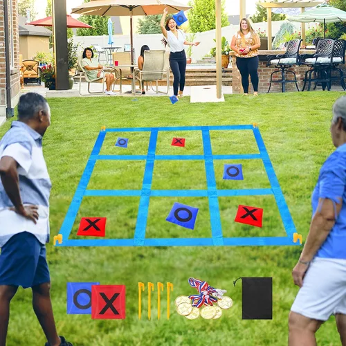CWLAKON Juego de Lanzamiento de Pufs Gigante al Aire Libre Tic Tac Toe para Niños, Adultos y Familia, Gran Juego de Patio al Aire Libre para Césped,