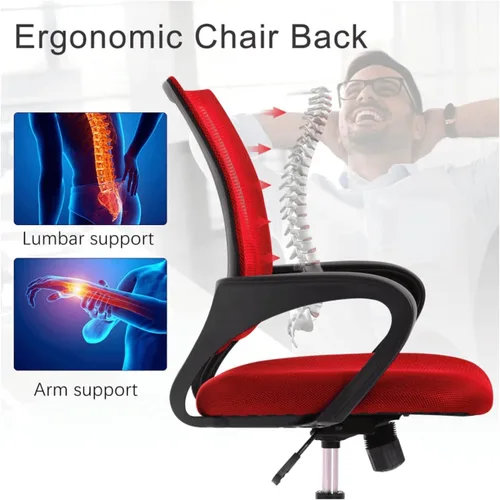 Vista 13 de Silla de oficina en casa, silla de escritorio ergonómica, silla de computadora de malla con soporte lumbar y reposabrazos, silla de trabajo Negro