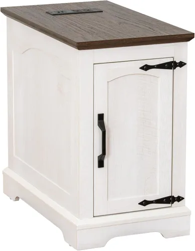 Mesa auxiliar estrecha con estación de carga, mesa auxiliar de 13.8" de ancho con almacenamiento para sofá, sillón o al lado de la cama con enchufes