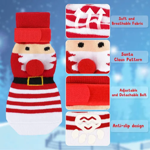 Vista 3 de Rypet 2 pares de calcetines de Navidad para perro, antideslizantes, con correas ajustables, control de tracción para interiores y suelos de madera