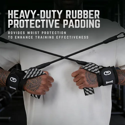Vista 5 de GOUNOD Correas de muñeca de levantamiento con anillo en D para levantamiento de pesas y gimnasio - Soporte de muñeca acolchado resistente
