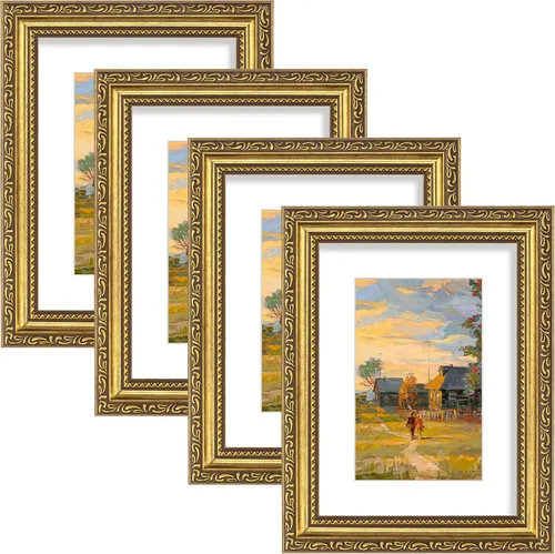 Vista 8 de eletecpro 8x10 Vintage Picture Frame, Glass Cover, Gold, 4-Pack Dorado