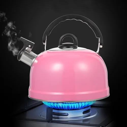 Vista 5 de Ciieeo Tetera silbante para estufa, tetera de acero inoxidable rosa con filtro, tetera floral para estufa