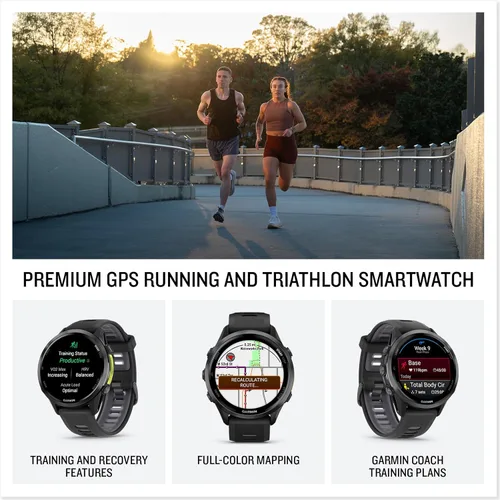 Vista 2 de Garmin® Forerunner® 970, Reloj inteligente premium para correr y triatlón con GPS, pantalla AMOLED, linterna LED incorporada, titanio DLC gris