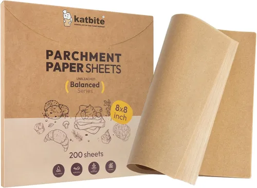 Katbite 200 piezas de papel pergamino, papel de hornear sin blanquear de 8 x 8 pulgadas, resistente al aceite y fácil de limpiar, hojas de papel