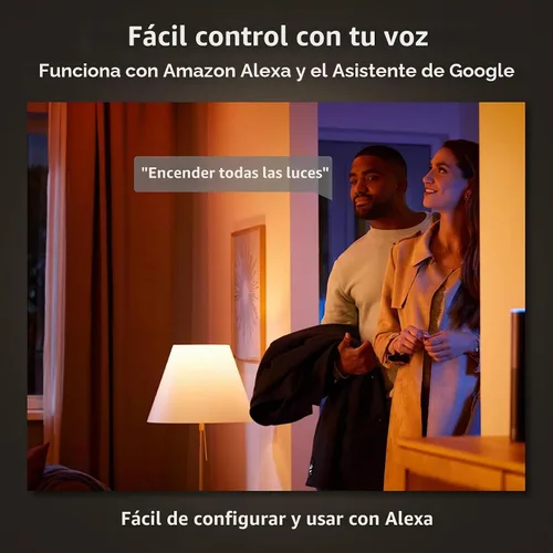 Vista 3 de Philips Hue Bombilla LED inteligente A19 de 75 W A19 que cambia de color, paquete de 4, E26 para interiores, control con aplicación Hue, compatible
